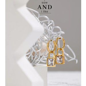 AAA Square Cubic Zirconia Bling Drop Hoop Earrings
